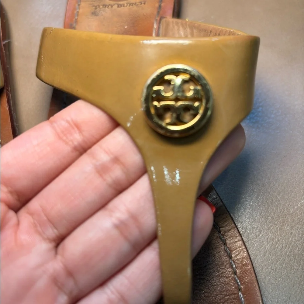 Tory Burch Gold Patent Leather Sandals